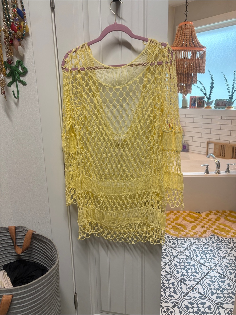 Anthropologie Yellow Crochet Swim Coverup